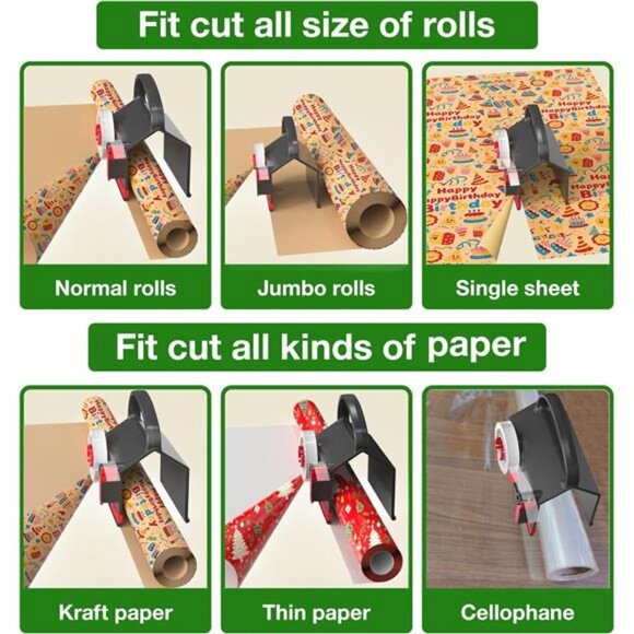 (2-Pack) Wrapping Paper Cutter & Tape Dispenser Dual Use with 4 Tapes - Picture 5 of 7